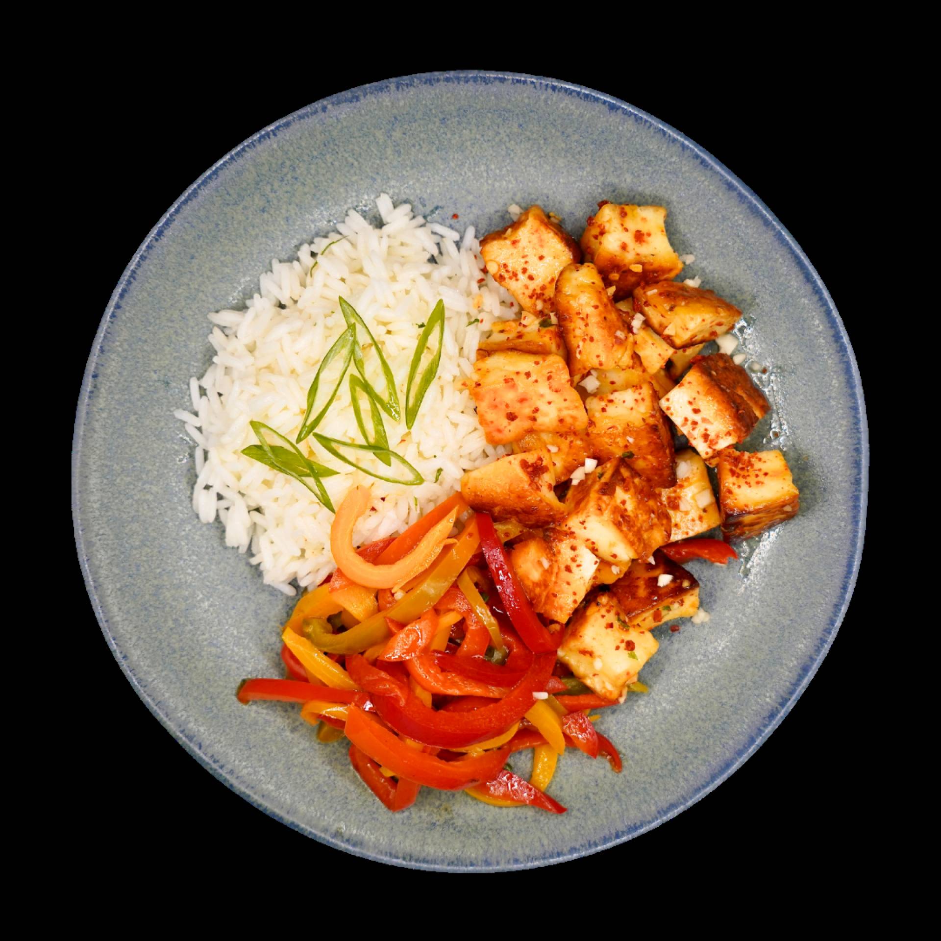 Halloumi ail et piment, riz jasmin et poivrons aigre-doux (VEGETARIAN)